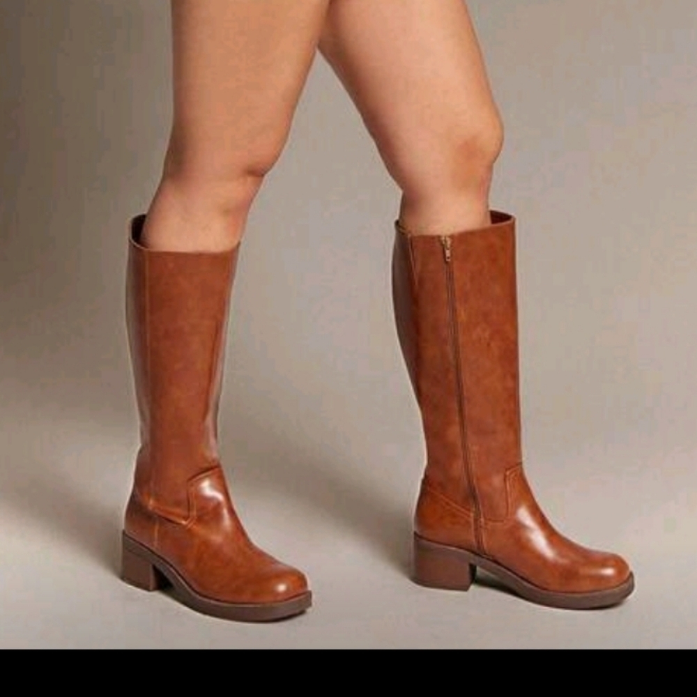 SHEIN Chestnut Tall Block-Heel Riding Boots
